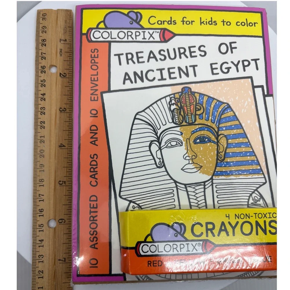 Pharaoh Treasures of‎ Ancient Egypt 10 Coloring Cards Set Envelopes Crayons